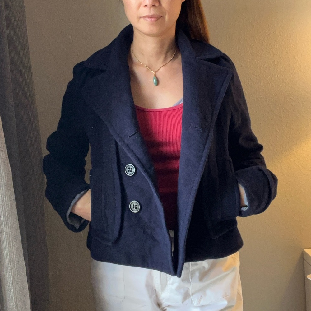 BCBG High Wasted Navy Wool Blazer Coat